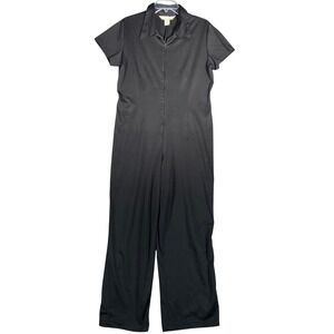 Vintage Express Black Short Sleeve Zip Front Wide Leg Jumpsuit Size 13/14